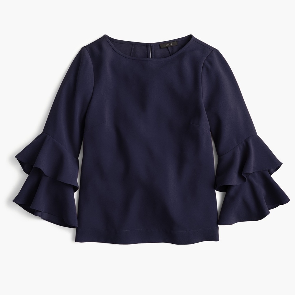 J.Crew navy tiered bell-sleeve top in crepe